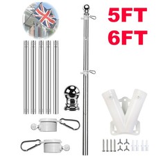1/2PC Wall Mounted Flag Pole Kit Black Stainless Steel with Mounting Bracket Set