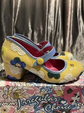 Irregular Choice Euro 40 Yellow Glitter Floral Sequin “Spoilt Rotten” Retro Heel