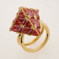 Genuine Swarovski Pink Curiosa Pyramid Gold Tone Ring