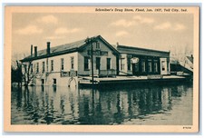 1937 Schreiber's Drug Store Flood Tell City Indiana IN Vintage Postcard