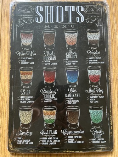 Vintage shots menu metal wall - menu,