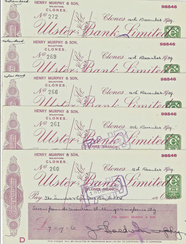 Cheques lot ulster - lot, bank