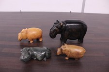 A Bundle Of hippopotamus Figures Carved Wood x3 & Soapstone x1 4pcs Homeware