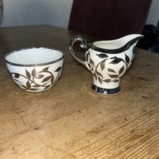 Myott Old Silver Lustre Vintage small Cream Jug & Sugar Bowl