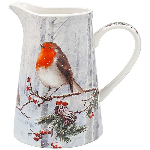 Christmas robins jug cream - christmas,
