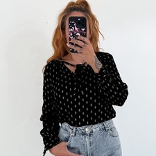 Ladies Nine Savannah Miller Black Gold Print Long Sleeved Blouse Top Size 10