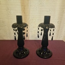 Pair Vintage Black Glass
