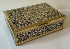 Antique Brass & Enamel Boulle Style Trinket Jewellery Cigarette Box
