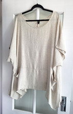 New wot ladies linen blend loose style  beige tunic top size 24-26 UK