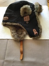 AUSTRALIAN KAKADU TRADERS WINTER HAT IN BLACK CANVAS WITH FUR TRIM