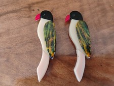 Pair of Love Bird Brooches Vintage Coloured Plastic/Enamel