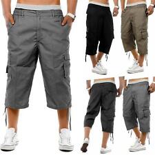 Mens 3/4 Elasticated Waist Long Length Shorts Cargo Combat Three Quarter Shorts