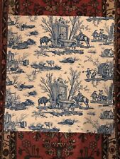 Antique Toile De Jouy 1900s blue and white vintage fabric 
