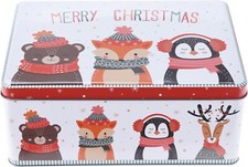 Christmas Storage Tin Cookie Sweet Cake Biscuit Rectangle Xmas Novelty Gift Box