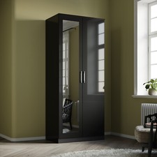 High Gloss 2/3 Door Wardrobe with Hanging Rails Black Bedroom Furniture 2 Set 