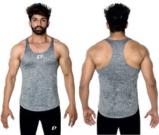 Mens Bodybuilding Gym Vest Gym Stringer Vest Racer Back Melange Athletic Vest