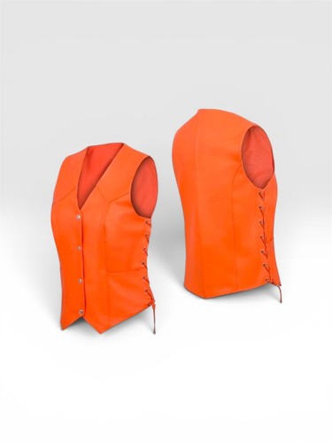 Women orange leather vest - leather,
