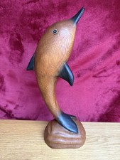 Large Wooden DOLPHIN Ornament Figurine 14in tall including plinth