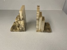 VINTAGE ALABASTER STACKED BOOKS  BOOKENDS HAND CARVED IN ITALY