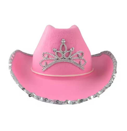 Pink cowboy hat sequins fur - pink,