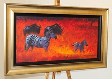ROLF HARRIS Framed Limited Edition Canvasboard Print Zebra & Wildebeest + COA