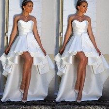 Elegant Strapless Wedding Dresses Hi Low Satin White Ivory A Line Bridal Gown