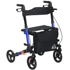 HOMCOM 4 Wheel Rollator Walker,  Adjustable Mobility Walker with Bag, Blue