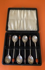 Vintage, Boxed EPNS Silver Plated Coffee Bean Spoons. Set Of 6.