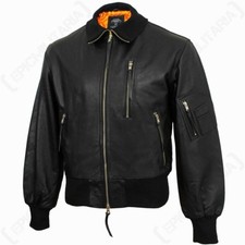 German Black Leather Pilot Jacket - Luftwaffe Repro Air Force Flight Coat New