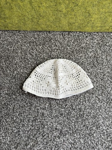 White crocheted kufi cap - white,
