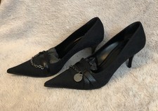 Gucci Ladies Black Monogram Court Shoe Stilletto Kitten Heel Shoes Sz 38 UK5 VGC