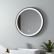 Black Frame Round Bathroom Mirror With Led Light Illuminated Circle 50/60/80cm