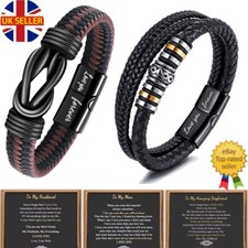Personalised Mens Leather Bracelet Engraved ID for Him Birthday Christmas Gifts