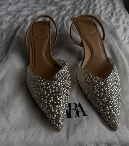 Zara beige pointed toe - toe, pearl
