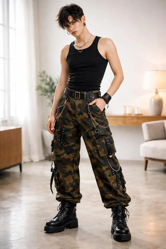 Camo cargo gothic pants with - camo,