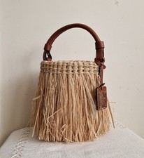 LAUREN RALPH LAUREN Raffia & Leather Small Lucey Bucket Bag BNWT