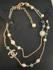 Genuine CHANEL Crystal Beaded Pearls CC Coronation Multi Strand Short Necklace