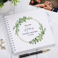 Personalised Wedding Scrapbook Guestbook Photo Album Eucalyptus and Gold Wreath