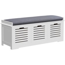 HOMCOM 3-Door Shoe Storage Bench Cushion Seat Slatted Doors, White