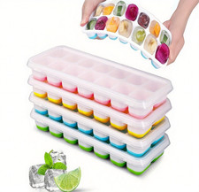 Silicone Ice Cube Tray 14-Cavity w/ Lids Stackable Flexible Easy Release NEW