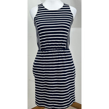 Loft Shift Dress Striped Size S Petite Navy Blue Cream White Nautical Minimalist