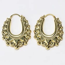 Victorian 9ct Yellow Gold XL 50mm Oval Spiked Gypsy Creole Hoop Earrings
