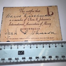 Ole Olsen & Chic Johnson Screwballs Club Membership Card Autograph Signed Card