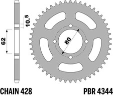 PBR Rear Sprocket in Steel C45 for YAMAHA 125 TT-R LWE 2009-2022 54T