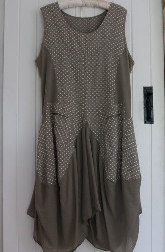 Sleeveless taupe linen dress - sleeveless,