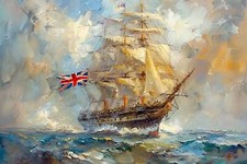 Hms Victory Sail Ship Seascape Canvas Picture Print Wall Art - Artist impression