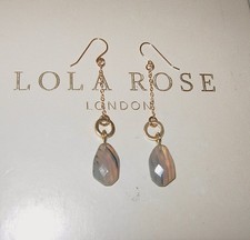 LOLA ROSE MONTANA AGATE GOLD STERLING SILVER 3" DROP PIERCED DANGLY EARRINGS QVC