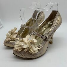 Irregular Choice court shoes 38 5 VGC Mary Jane white gold heels wedding flowers