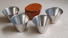Vintage 4 X Acorn Stainless Steel Stirrup Cups In Leather Holder