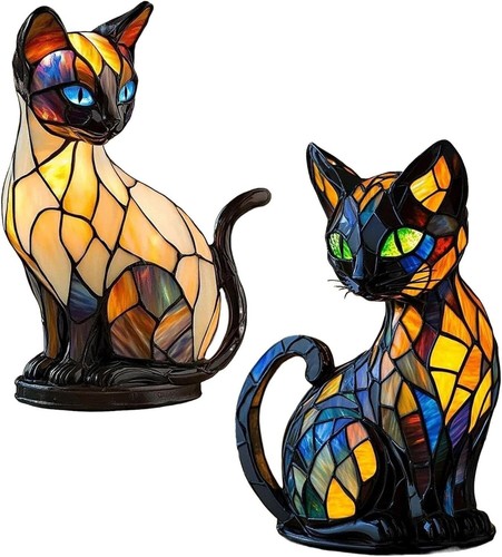 Cat lamp stained - glass,
